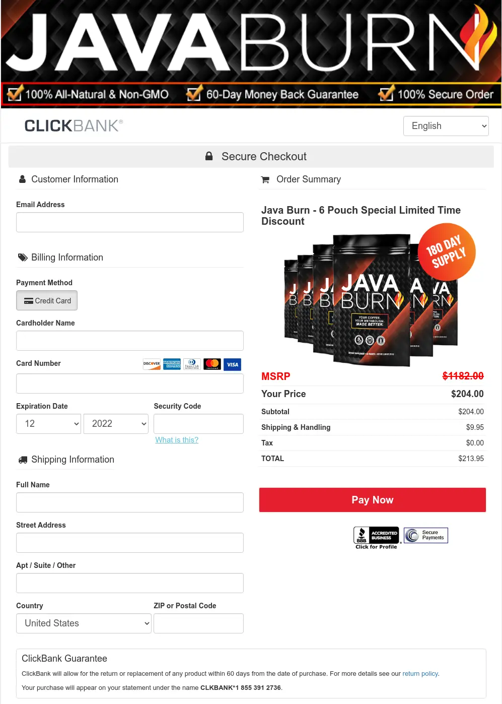 Java Burn order page